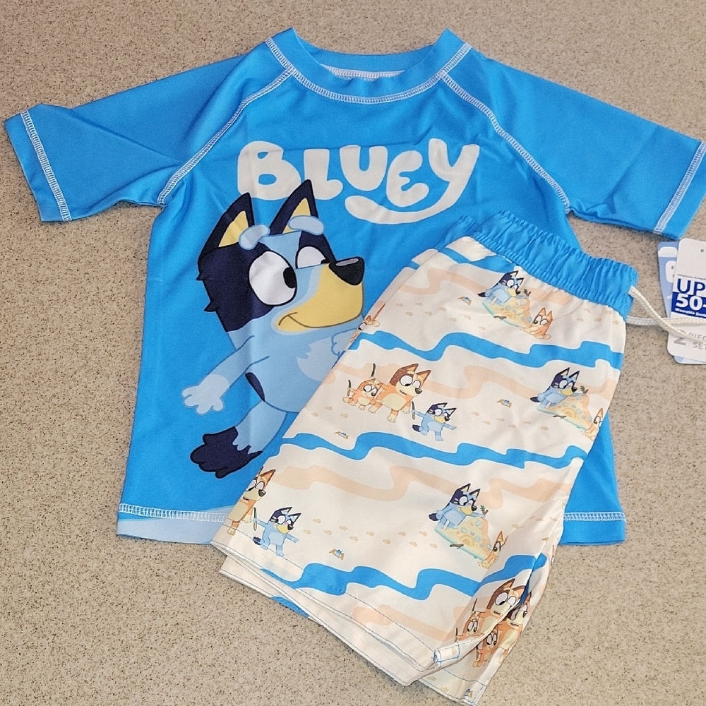 Bluey Rashguard & Trunks 2 Piece Set UPF 50+ Size 4/5 New With Tags